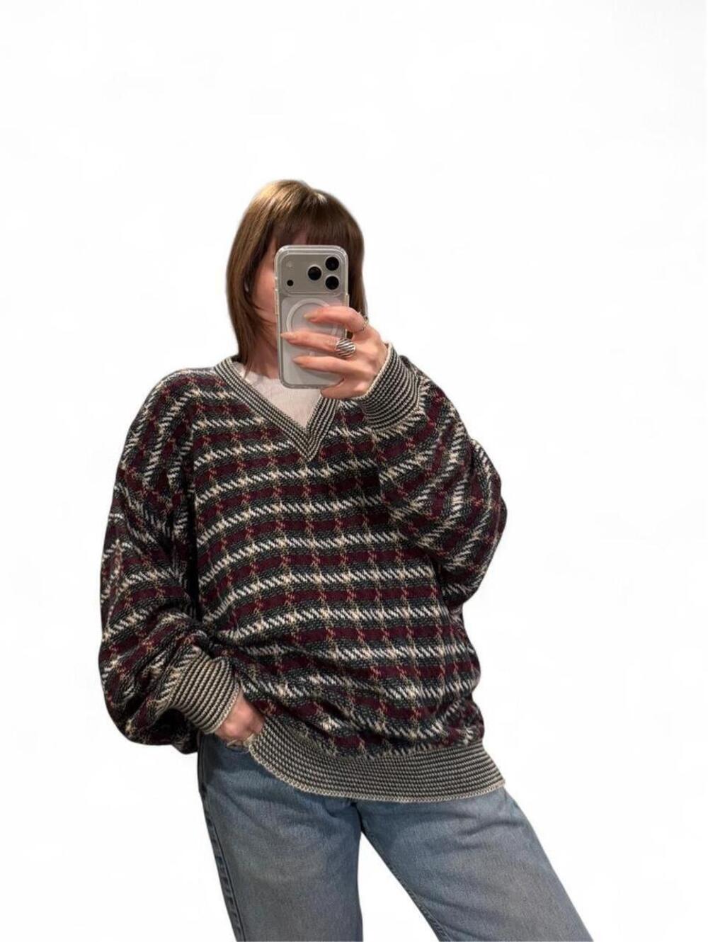 Vintage Bill Blass 90s Oversized V-Neck Sweater